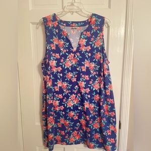 Lands End 2X blue dress with flowers with pockets   25 inches pit to pit